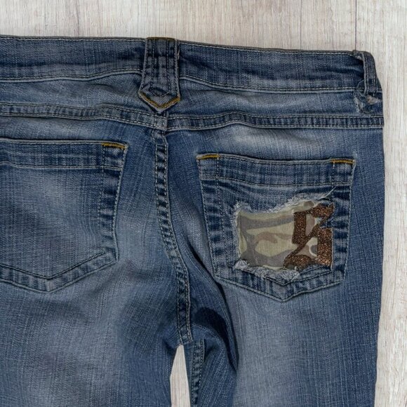 SOUTHPOLE Vintage Camo Military Patch Embroidered Straight Denim Jeans Women's 5 - Picture 5 of 6